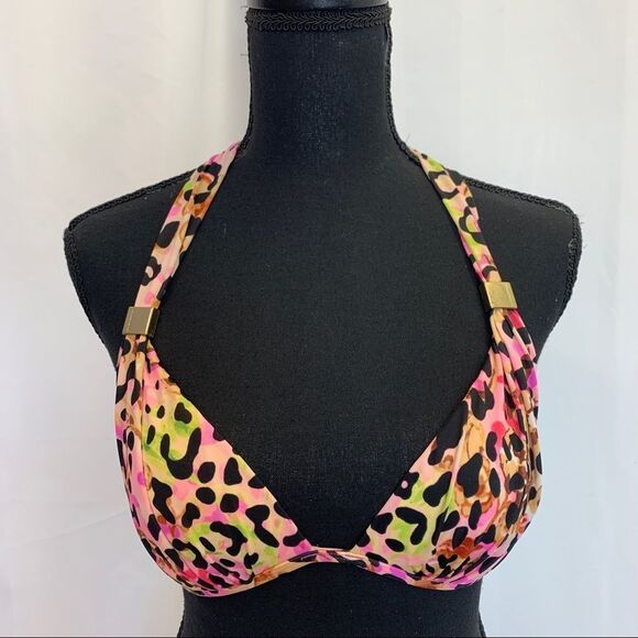 Victorias secret pink animal leopard cheetah print bikini top Sz S - Picture 3 of 12